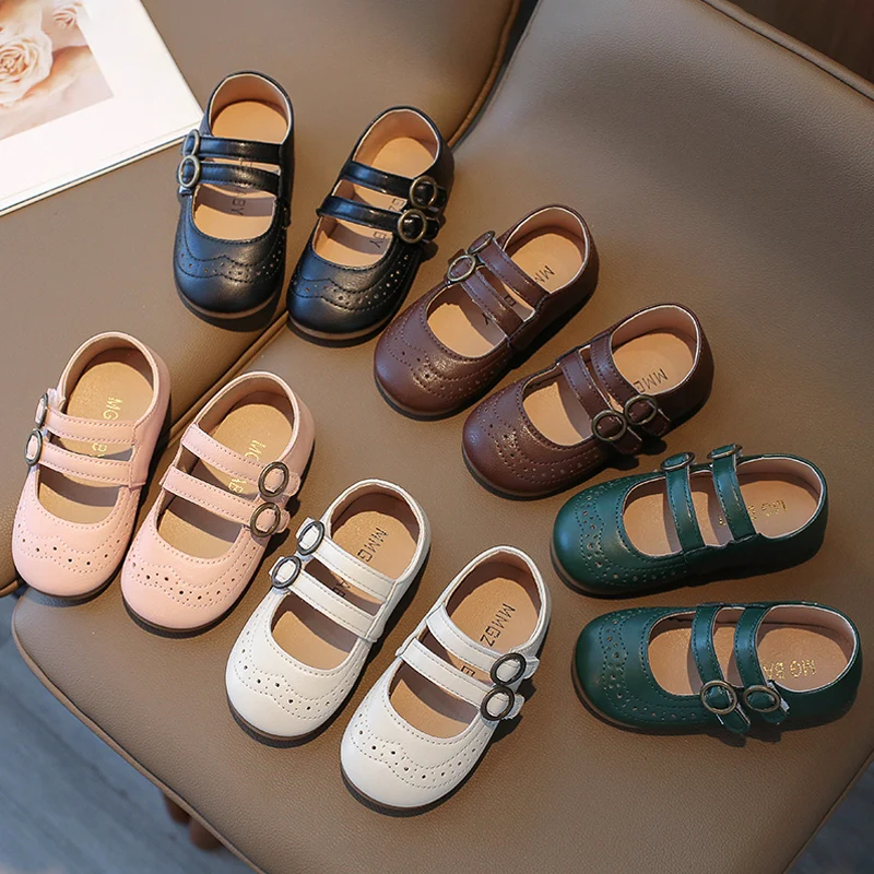 

Brogue Shoes For Baby Girls Retro Carving Dual Straps Mary Jane Zapatos Kids Autumn Soft Sole Pu Leather School Ballet Flats