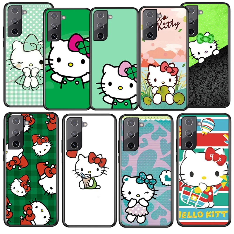 

Cartoon Cat Hello Kitty For Samsung Galaxy S22 S21 S20 Ultra Plus Pro S10 S9 S8 S7 4G 5G Soft Black Phone Case Funda Coque Cover