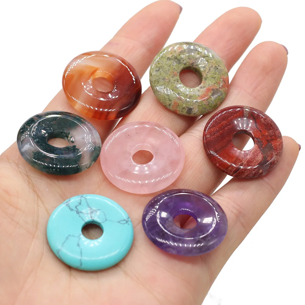 

Natural Stone Rose Quartzs Amethyst Big Hole Bead Pendant For Jewelry Making DIY Necklace Earring Accessories Charm Gift 25x25mm