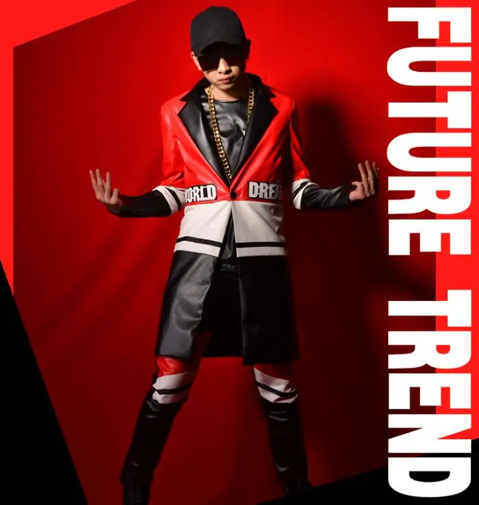 

Men's Casual Outer Suit Skinny PU Shirt Fashion Show Disco Singer Ballerina DSDJ Trench Jacket
