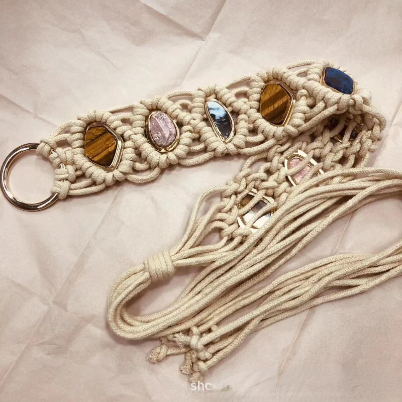 Women Belt Braided Style Woven Tassel Belt Knot Decorated Waist Chain Boho Girls Waist Thin Rope Waistbands Dress Accessories