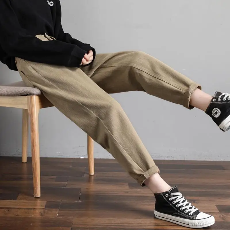 

Джинсы хаки с высокой талией для детей, прямые свободные брюки-трубы для отдыха, весна-лето 2022