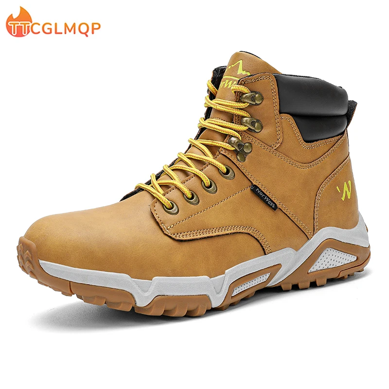 

Мужские кожаные ботинки с высоким берцем, коричневые ботильоны для улицы и походов, повседневные мотоциклетные ботинки, большой размер, для зимы, 2019