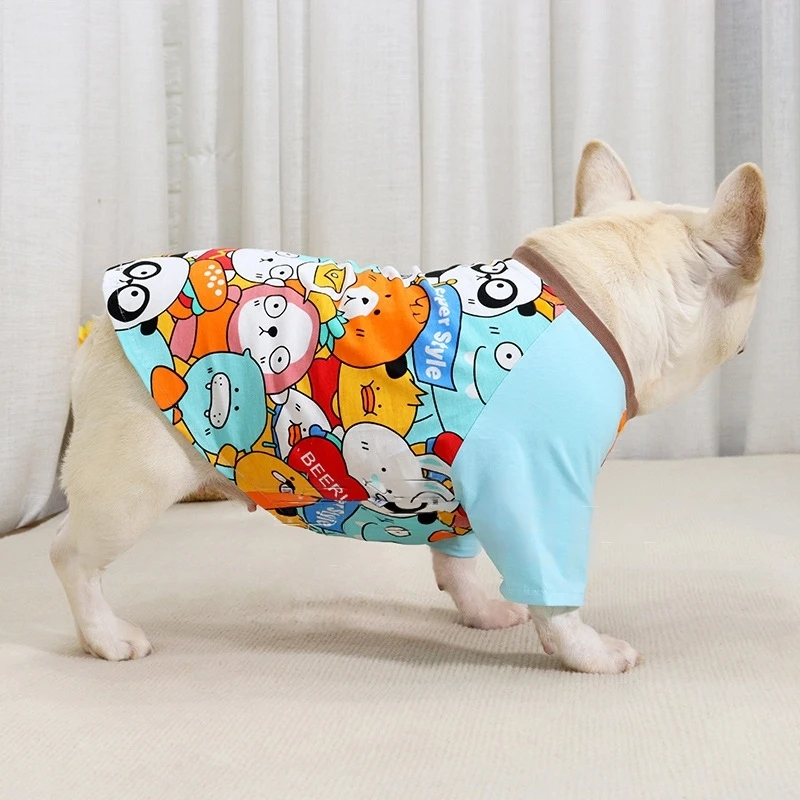 

Puppy Clothes Spring Summer Clothes for Fat Short Body Dog Outfits Cartoon Cotton Bulldog Pug Corgi French Bulldog Clothing