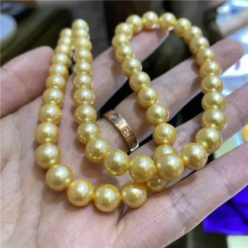

Классическое круглое Золотое жемчужное ожерелье AAA 9-10 мм южного моря 18 дюймов