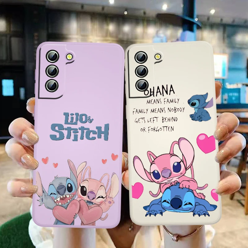 

Disney Stitch Lilo Angel Phone Case For Samsung Galaxy S22 S21 S20 S10 S9 Ultra Plus Pro FE Lite Liquid Candy Color Shell Fundas