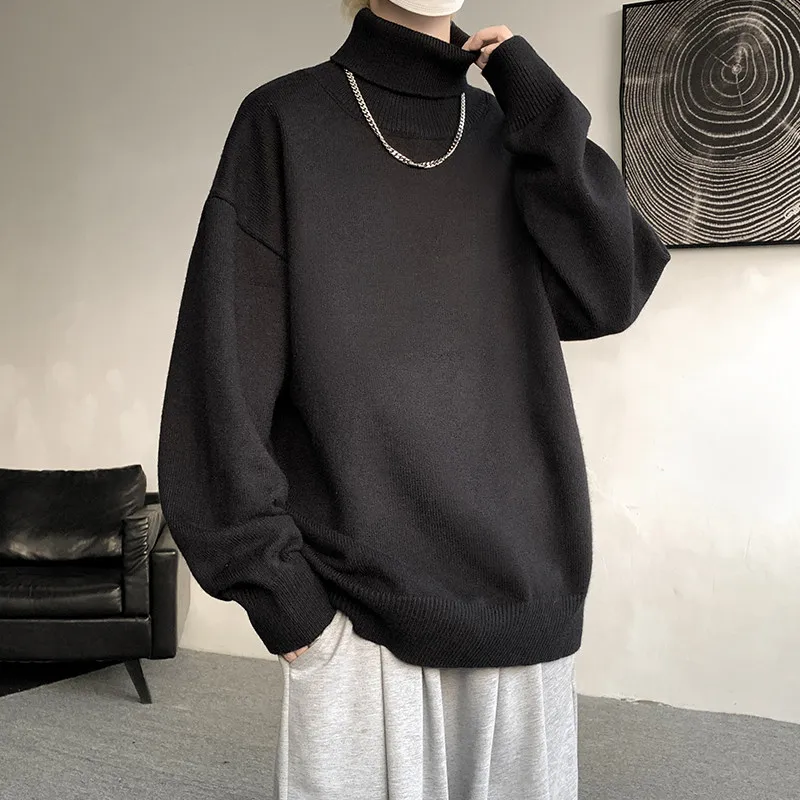 M-8XL мужские свитера с высоким воротником большого размера осень-зима однотонная