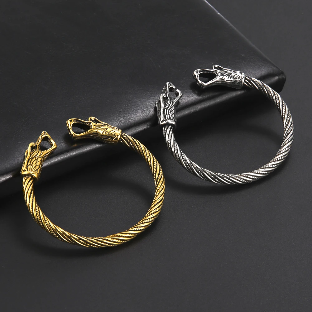 Винтажный старинный браслет с двойной Головой Дракона викингов модные мужские