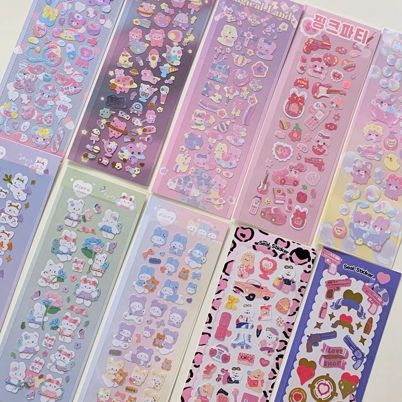 

Korea Ins Castle Bunny Ribbon Glitter Sticker DIY Scrapbooking Journal Collage Star Chasing Album Goo Card Decoration
