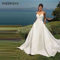 wedding dress with bow belt simple v neck spaghetti straps elegant a line sweep train backless bridal gown vestido de novia