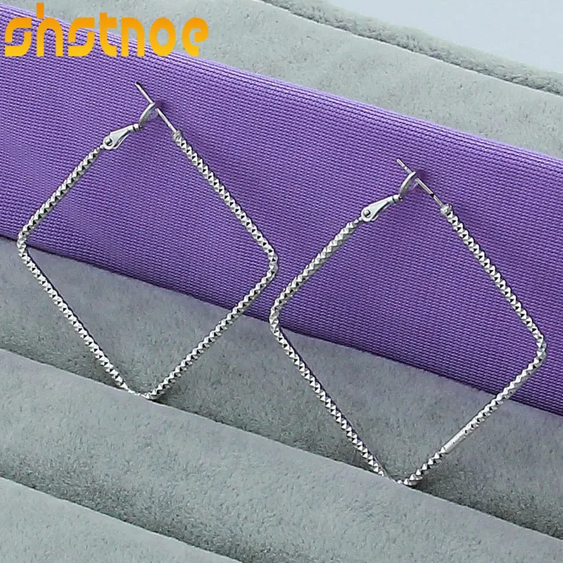 

925 Sterling Silver Square Hoop Earrings For Women Party Engagement Wedding Gift Fashion Jewelry