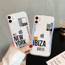 Air ticket USA city London Paris Tokyo Travel Transparent phone case for iPhone 11 12 13 mini pro XS MAX 8 7 6 6S Plus X SE XR