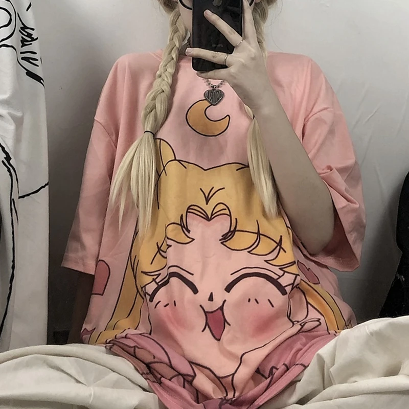 

Women Summer Korean Style Cute Cartoon Print Loose Short-sleeved T-shirt
