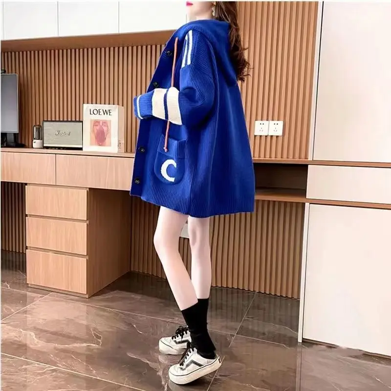 Свободный вязаный кардиган с капюшоном новый осенний утепленный теплый свитер в