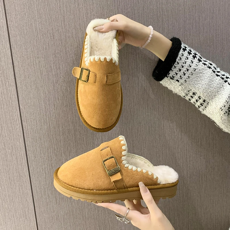 

Шлепанцы женские меховые, сандалии на платформе, плюшевые Роскошные, без застежки, толстая подошва, дизайнерская хлопковая домашняя обувь, 2023