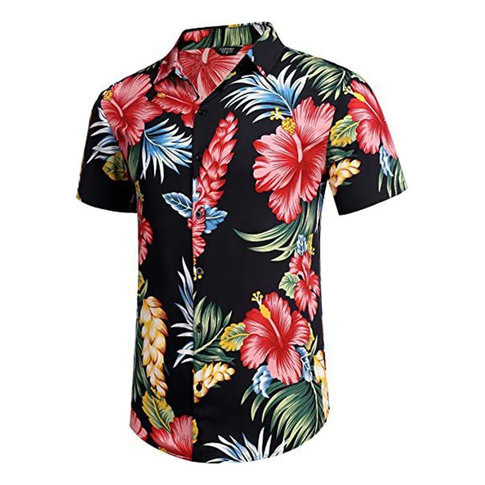 

16Style Men Summer Hawaiian Beach Shirt Floral Fruit Print Shirt Top Casual Short Sleeve Summer Vacation Fashion Plus Size S-5XL