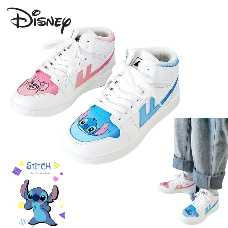 

Disney Lilo Stitch High Top Shoes Anime Cartoon Hand Painted Graffiti Shoes Student Versatile White Shoes Sneakers Couple Gift