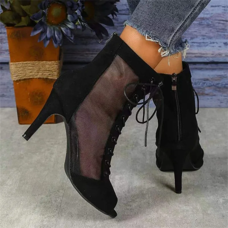 

Женские Джазовые ботинки на высоком каблуке, сандалии со шнуровкой, для латиноамериканских танцев, туфли со стальными трубами, танцевальная обувь