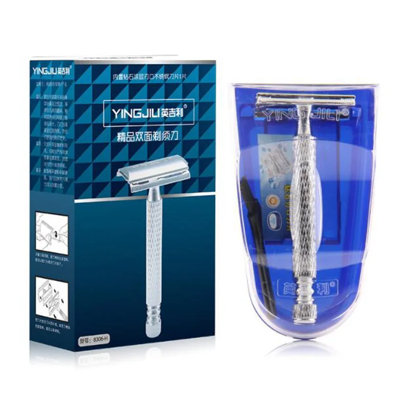 

YINGJILI Antiskid Handle Classic Safety Razor Men's Double Edge Shaving 1 Razor 1 Blade Manual Shaver for Women Hair Removal