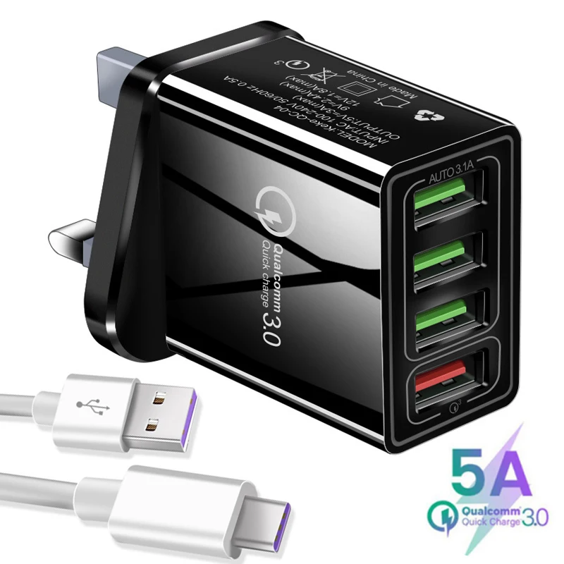 

48W Quick Charger 3.0 USB Charger For Huawei P30 QC 3.0 Fast Wall Charger EU UK Plug Adapte For Xiaomi Type C Cable Super Charge