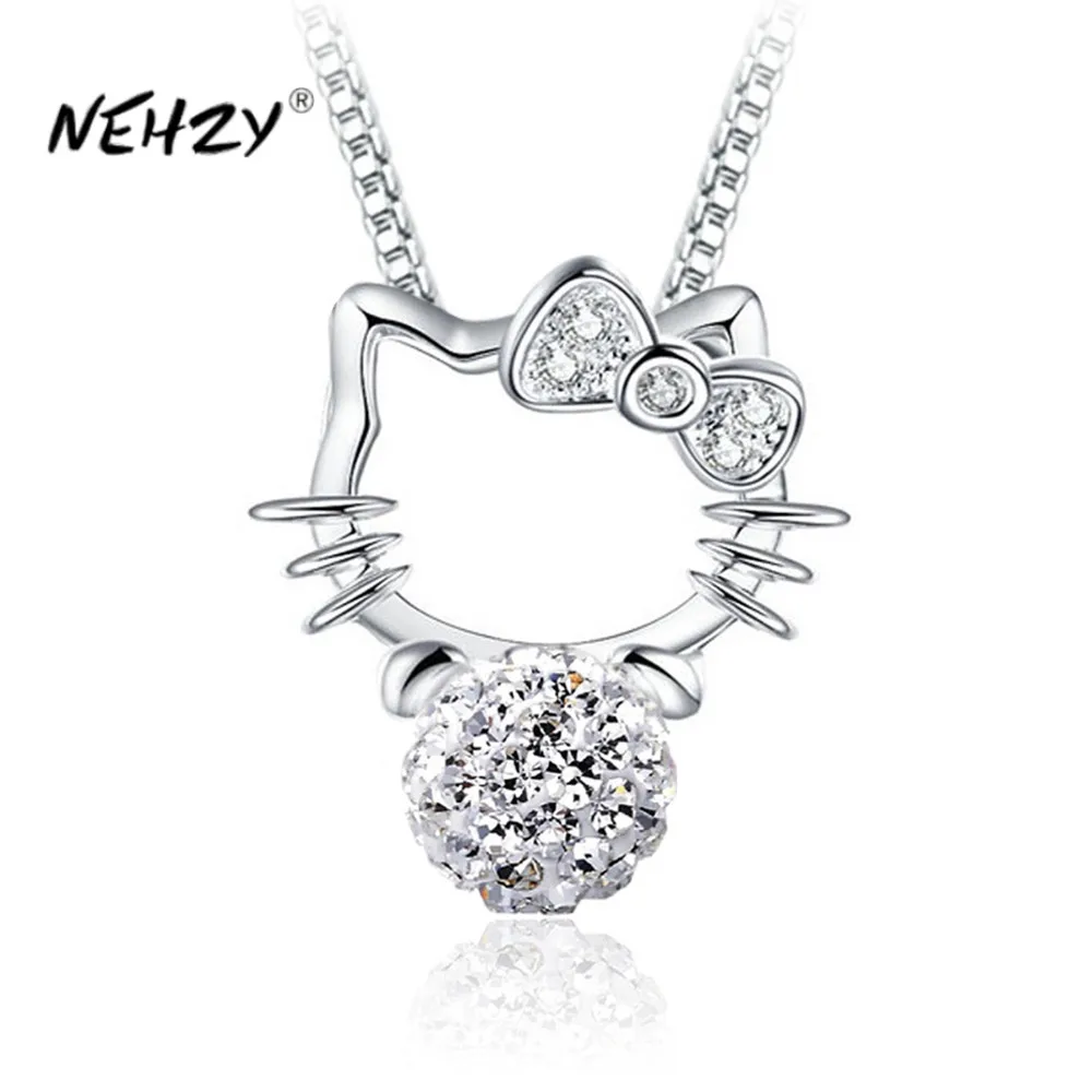 

NEHZY 925 silver needle new women fashion jewelry animal cat cubic zirconia pearl red black onyx pendant necklace length 45CM