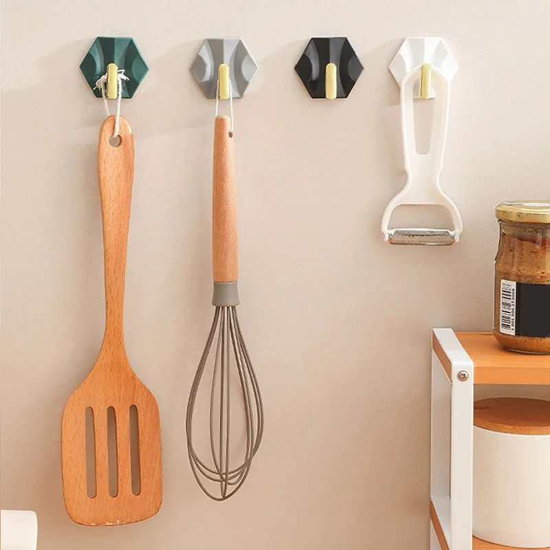 

4pcs/set Luxury Hexagon Key Hook Home Accessories Kitchen Supplies Ins Style Wall Non-marking Waterproof Self-adhesive Reusable