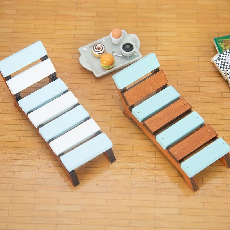 

Dollhouse Accessories 1/12 Beach Chair Miniature Furniture Miniature Model Wooden Color Matching Chair Ornament Decoration