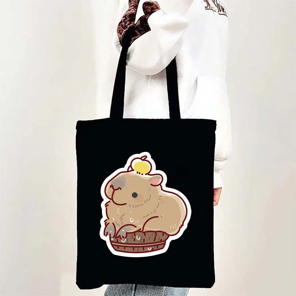 

Capybara Washes Sticker Tote Bags for Women Canvas Shopping Beach Bag Large Capacity Reusable Handbags