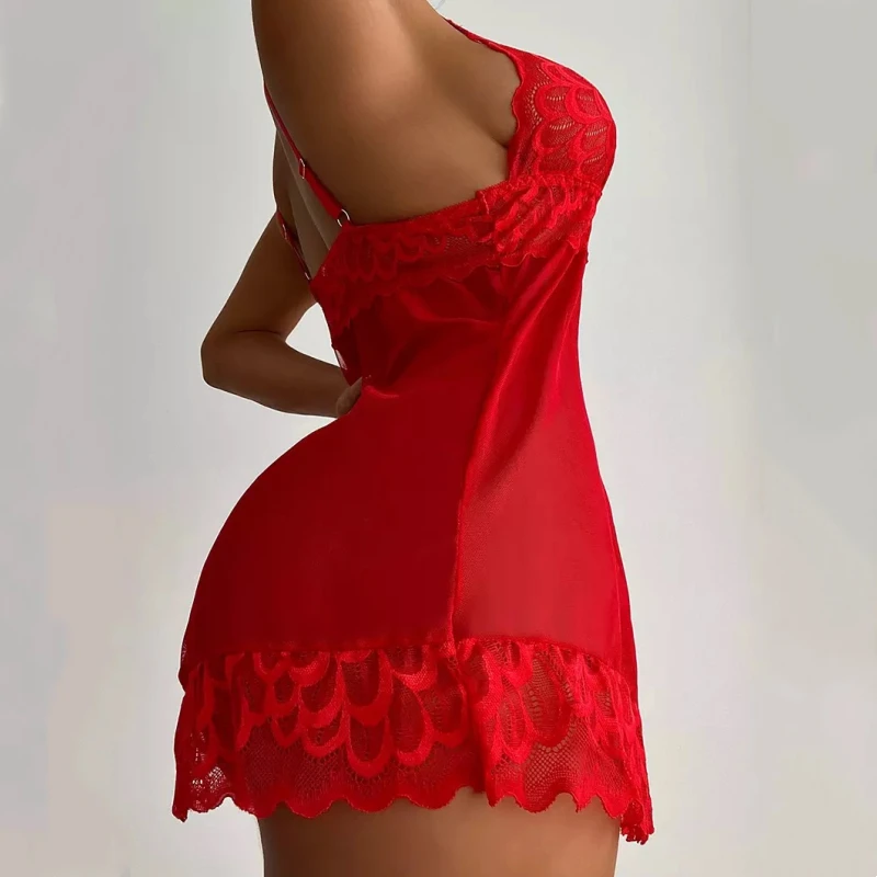 Ohyeahlady Floral Lace Babydoll Nightdress Transparent Short Sleepwear Sexy Nightgown For Women Lingerie Plus Size Underwear Set