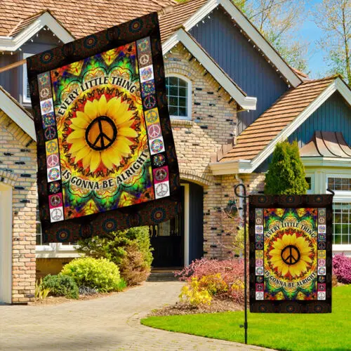 Хиппи Every Little Thing is Gonna Be Alright Флаг Садового Подсолнуха