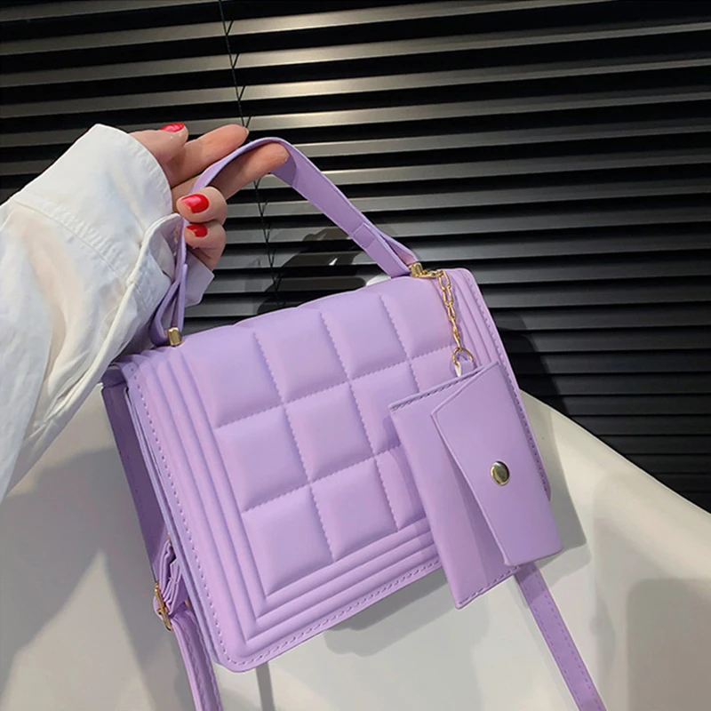 

Модные маленькие сумки через плечо с клапаном для женщин, тоуты из искусственной кожи карамельных цветов с сумочкой-клатчем, маленькая сумо...