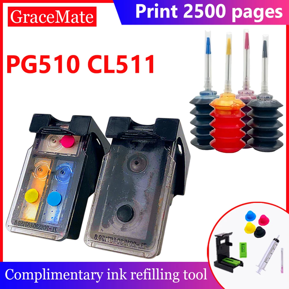 

Compatible for Canon Pixma IP2700 IP2702 MP 230 240 250 495 499 MX 320 330 340 350 410 420 Refillable Ink Cartridge PG510 CL511