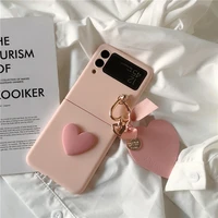 diy z flip3 phone case pu leather love heart charm pink hard pc slim cover for samsung galaxy z flip 3 5g 3d heart shaped cases