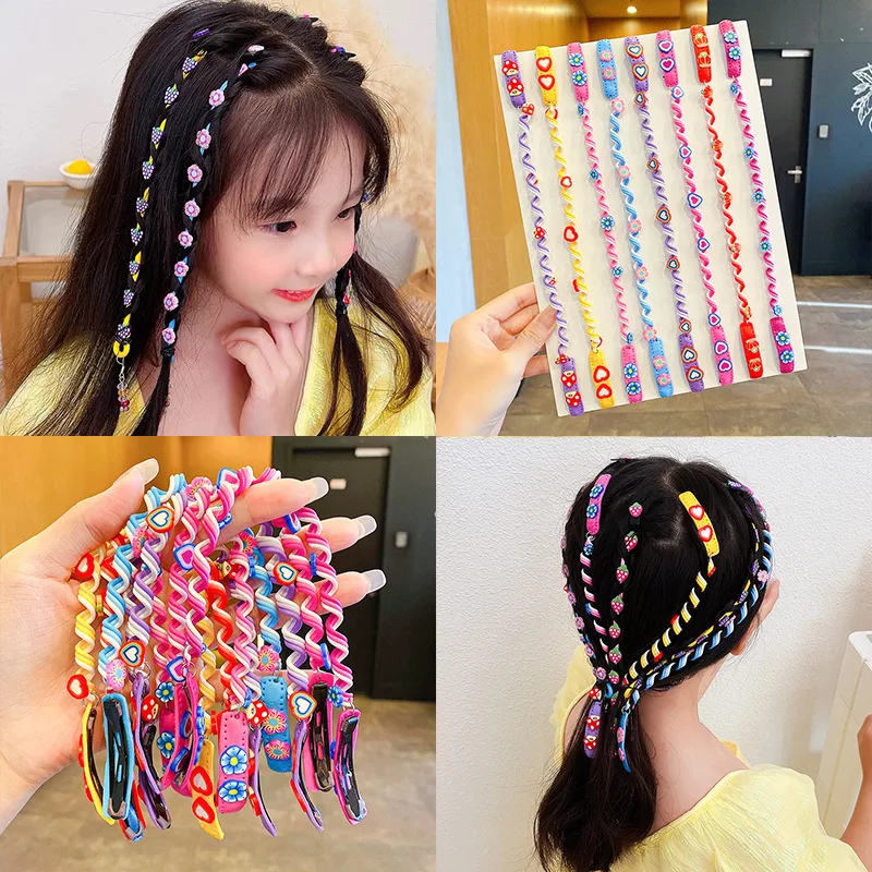 

Newest Braided Hairpins for Girls Flowers Fruits Cartoon Headband Curly Hair Clip Rope Cute Hair Accessories