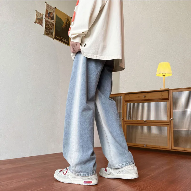 Blue Black Baggy Jeans Men Fashion Retro Casual Straight Jeans Men Japanese Streetwear Hip Hop Loose Denim Pants Mens Trousers
