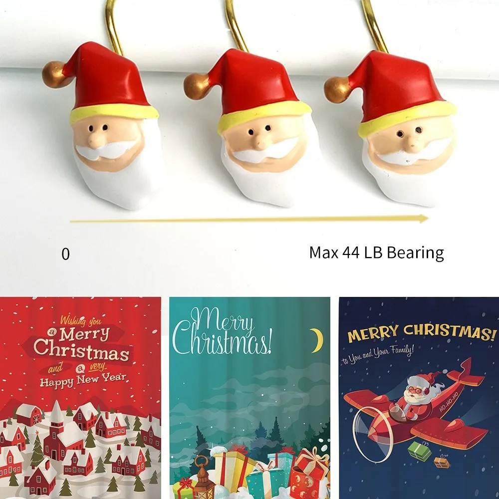 

Shower Curtain Hooks Christmas Decorative Santa Claus Snowflake Pattern Bath Curtains Hooks Rings Rustproof Metal Bathroom Curta