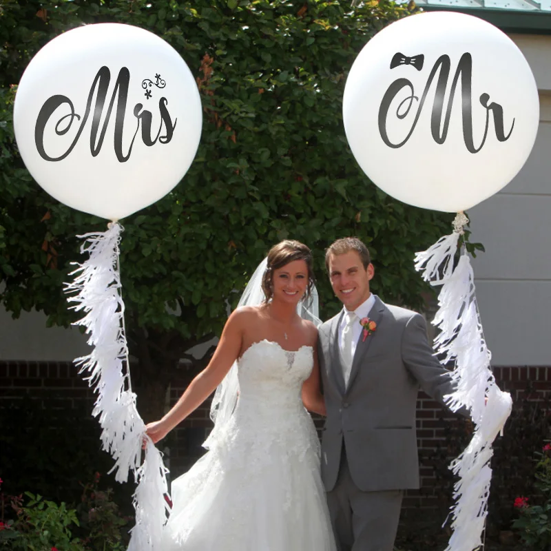 

18/36inch Round White Print Mr&Mrs Latex foil Balloons bride to be Engaged Party Air Globos marriage Wedding Ballons Decor