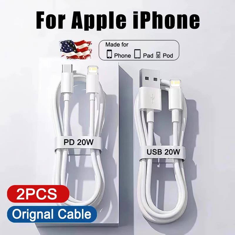 2 шт. оригинальный кабель PD USB C 20 Вт для iPhone 11 12 13 14 Pro Max Mini 8 7 6S 5S XS XR X Быстрая зарядка USB-кабель Lightning для передачи данных