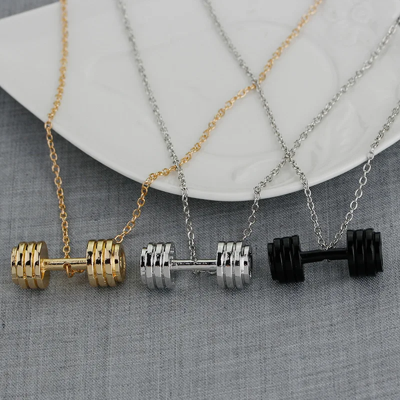 

European and American Fashion Simple Personality Fun Fitness Exercise Barbell Pendant Necklace Accessories