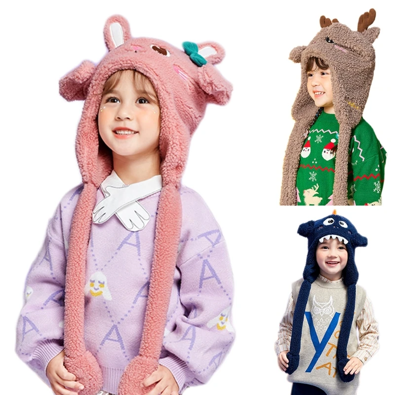 

Cartoon Plush Animal Hat Cute Ear Moving Hat for Spring Fall Winter Daily Wear