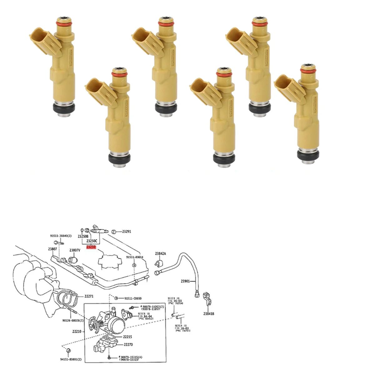 6 шт. топливные форсунки 23250-22030 для Toyota Celica Matrix Pontiac Vibe 1.8L 2ZZ-GE 2000-2006 23209-22060