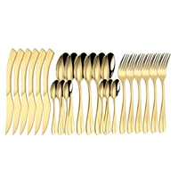 24 piece full dinnerware set stainless steel gold cutlery set titanium complete tableware sets spoon and fork home and kitchen