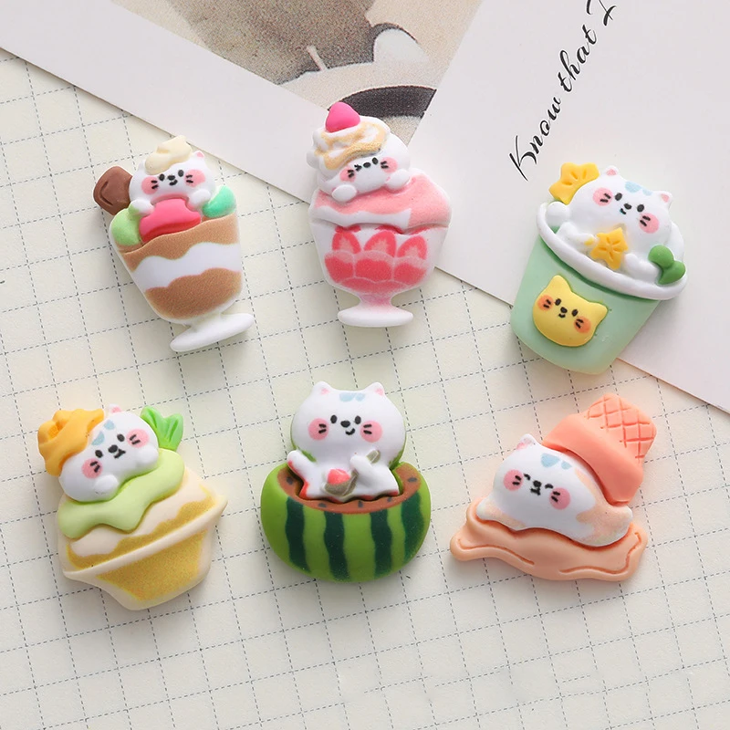 

Resin Kawaii Cartoon Cat Ice Cream Cake Scrapbook Flatback 3D Figurine DIY Home Decor Craft