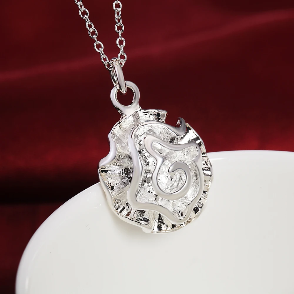 

Classic hot 925 Stamp Silver color Necklace for Women Rose Flowers Pendant 18 Inches chain Fashion party Jewelry Christmas Gifts