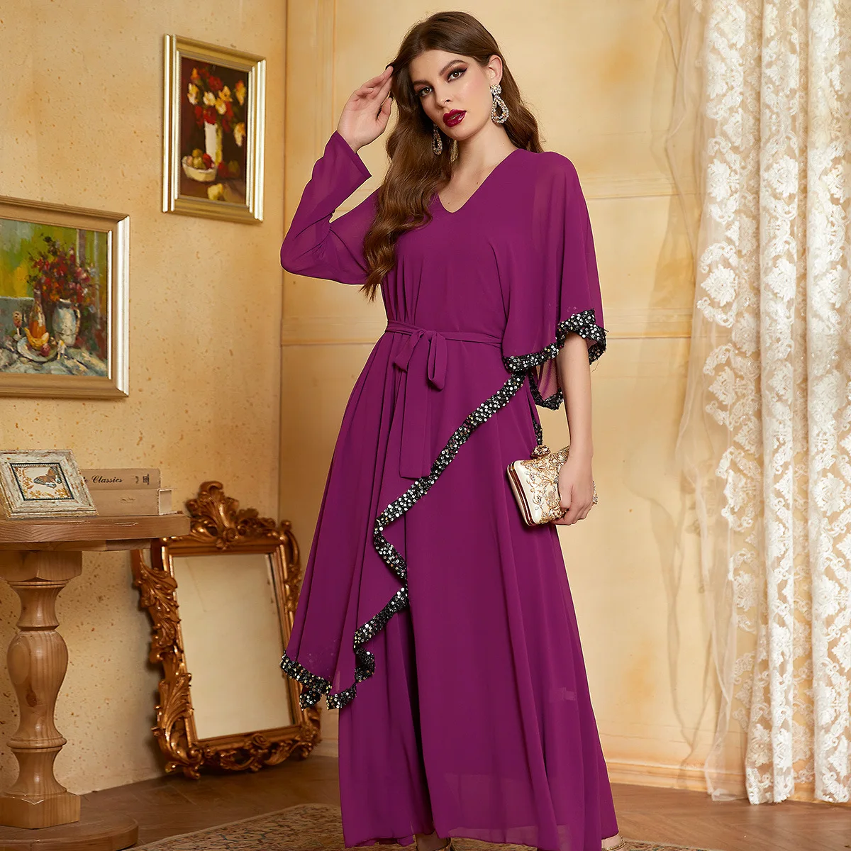 

Islamic Muslim Women Irregular Chiffon Abaya Dubai Wedding Party Gown Turkish Kaftan Jalabiya Robe Arab Loose Long Dress