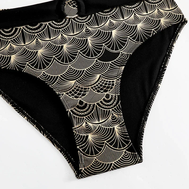 Золотой бронзовый купальник женский сексуальный бикини с высокой талией 2025