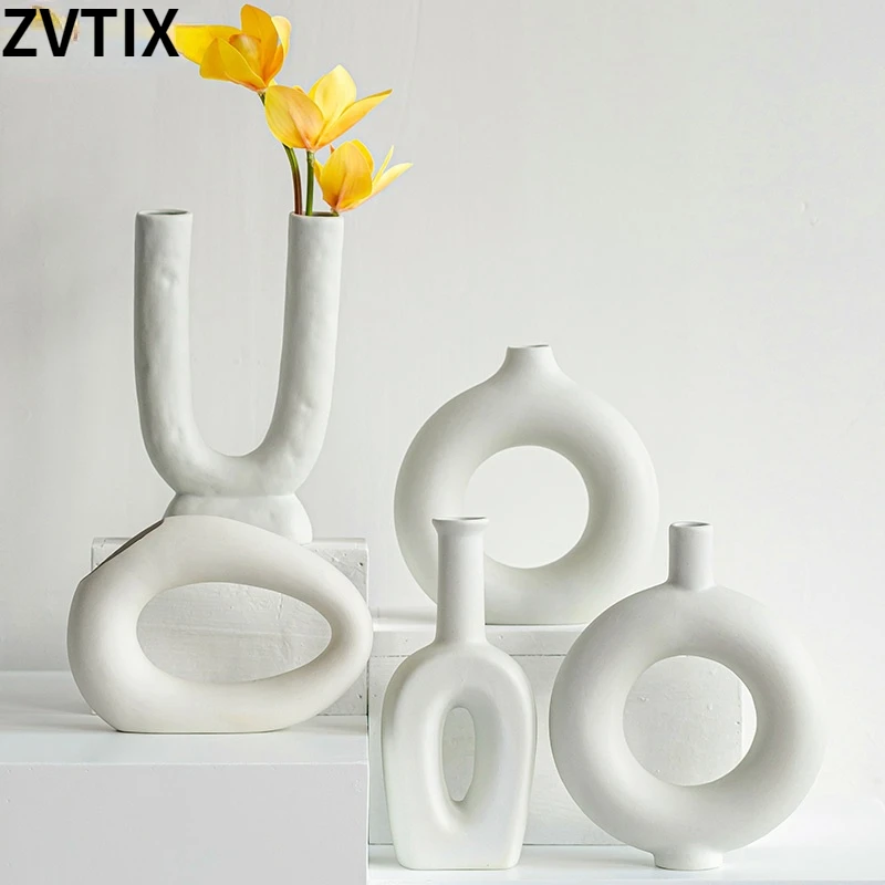 

Pot Dried Vases For Flowers Nordic Ceramic Creative Arrangement Decoration Countertop Vase Living Room Accessories Aesthetic New