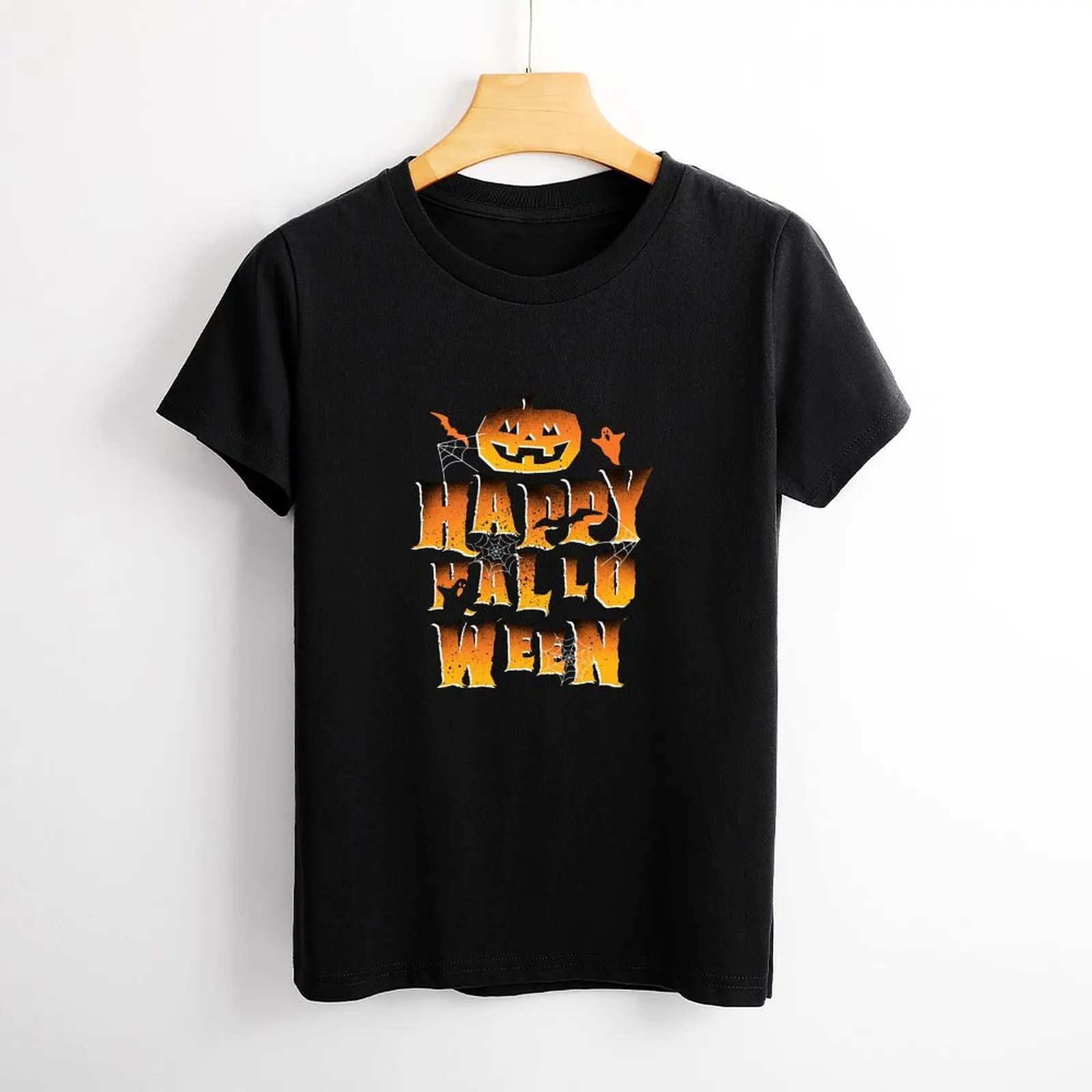 

2023spring and Autumn Women's T-shirt Hot Streetwear Clothes Happy HalloweenWomen's T-shirts T-shirts with Orange Flowers