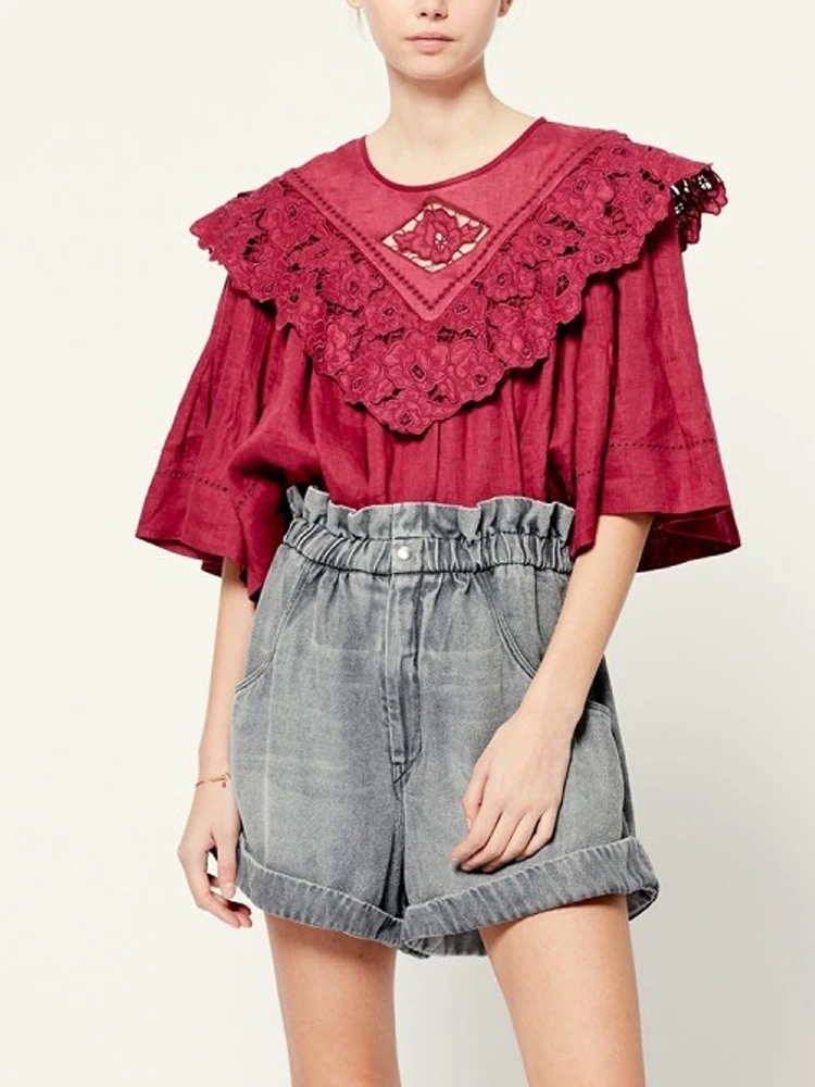 Женская хлопковая блузка с воротником-стойкой и цветочным принтом | Женские