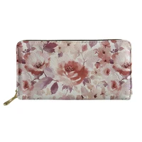 pink ink painting flower print long wallets teenager zipper%c2%a0coin purse woman shopping credit card holder top premium clutch bag